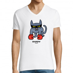 T-shirt homme col V blanc Boumpaf (Michel Gondry,Gondry©,Animaux,Chats)