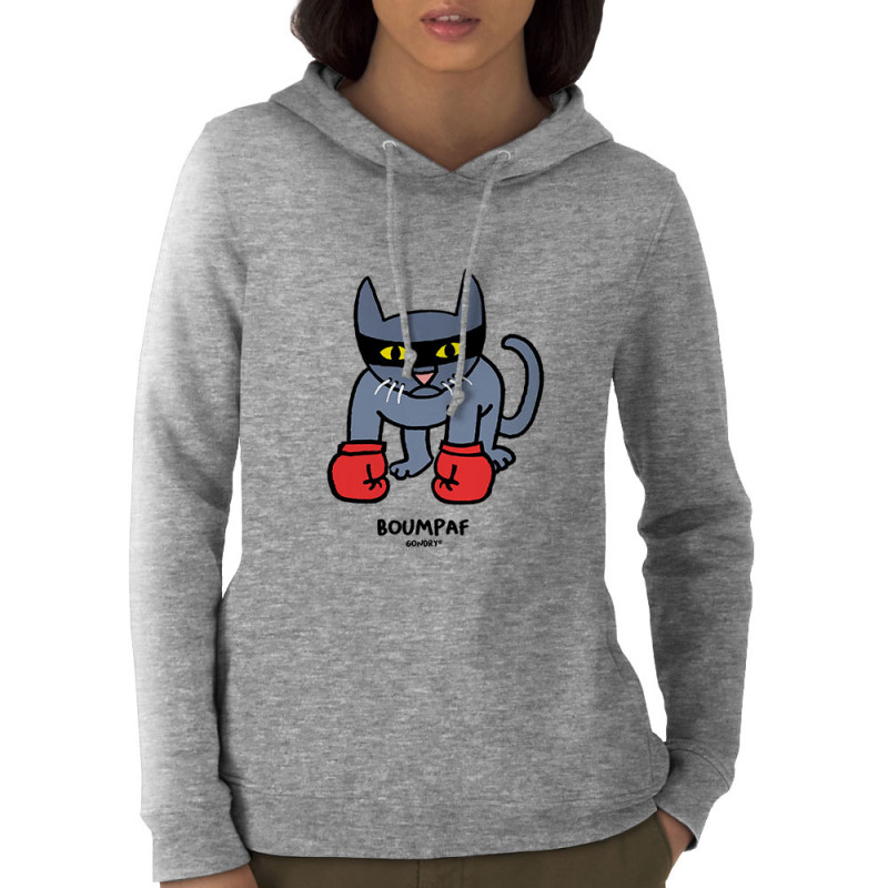 Sweat femme à capuche coton bio gris chiné Boumpaf (Michel Gondry,Gondry©,Animaux,Chats)