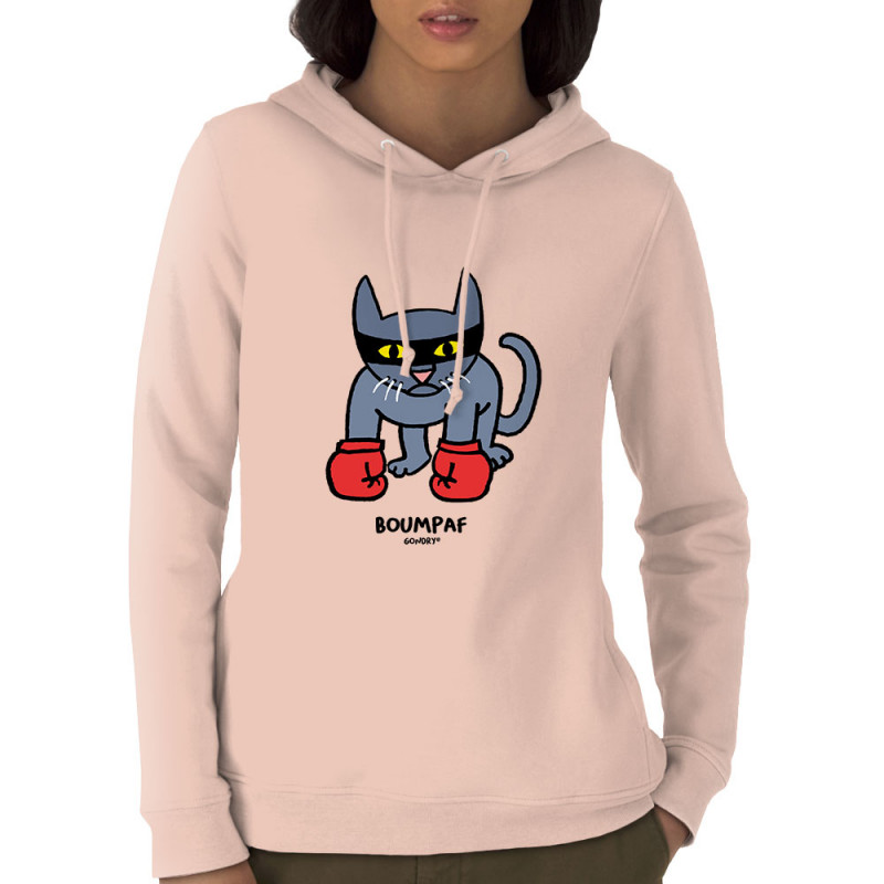 Sweat femme à capuche coton bio rose clair Boumpaf (Michel Gondry,Gondry©,Animaux,Chats)