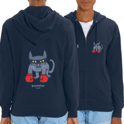 Sweat femme zippé à capuche coton bio bleu marine Boumpaf (Michel Gondry,Gondry©,Animaux,Chats)