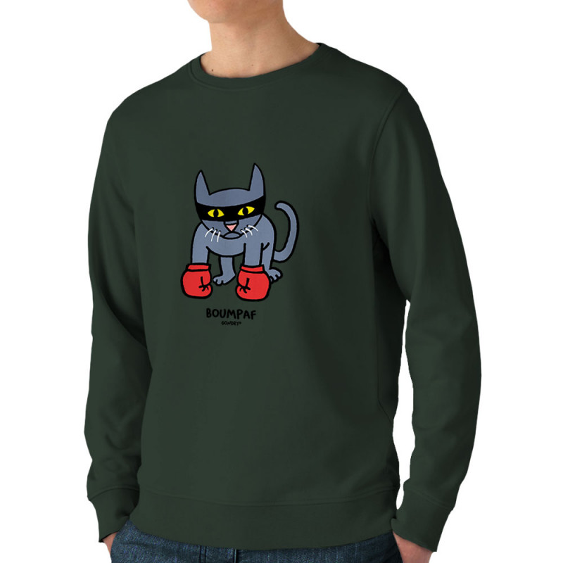 Sweat homme bio col rond vert foncé Boumpaf (Michel Gondry,Gondry©,Animaux,Chats)