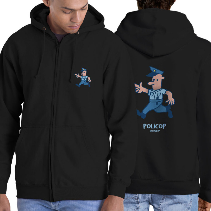 Sweat homme à capuche zippé noir Policop (Michel Gondry,Gondry©,Humour)