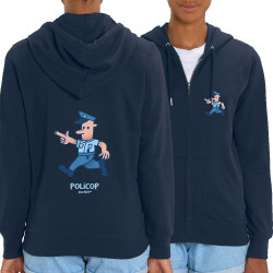 Sweat femme zippé à capuche coton bio bleu marine Policop (Michel Gondry,Gondry©,Humour)