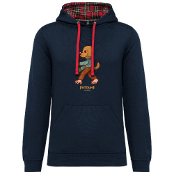 Sweat capuche à motifs unisexe bleu marine et rouge tartan Patoune (Michel Gondry,Gondry©,Animaux)