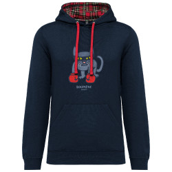 Sweat capuche à motifs unisexe bleu marine et rouge tartan Boumpaf (Michel Gondry,Gondry©,Animaux,Chats)