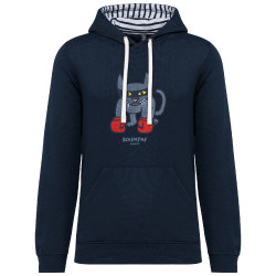 Sweat capuche à motifs unisexe bleu marine et marinière Boumpaf (Michel Gondry,Gondry©,Animaux,Chats)