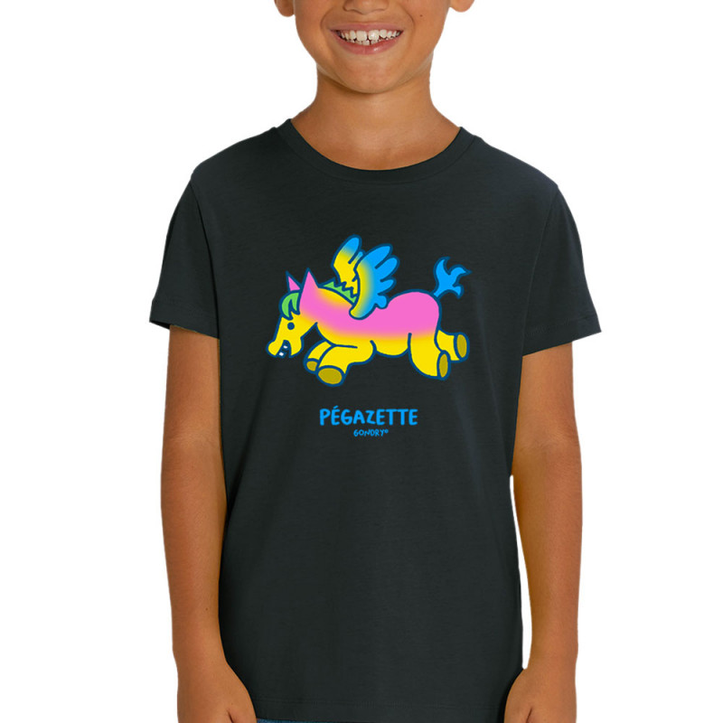 T-shirt enfant coton bio noir Pégazette (Michel Gondry,Gondry©,Animaux)