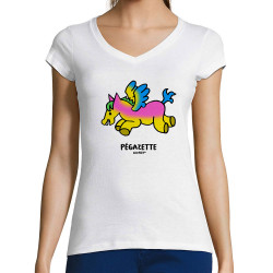 T-shirt femme col V blanc Pégazette (Michel Gondry,Gondry©,Animaux)