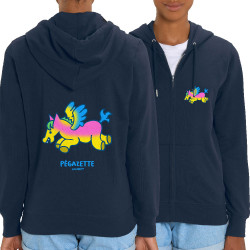 Sweat femme zippé à capuche coton bio bleu marine Pégazette (Michel Gondry,Gondry©,Animaux)