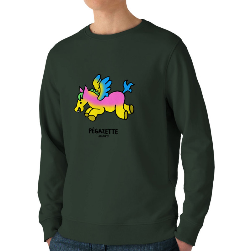 Sweat homme bio col rond vert foncé Pégazette (Michel Gondry,Gondry©,Animaux)