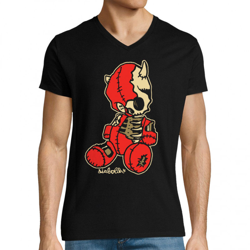 T-shirt homme col V noir Dead Puppet (Diabolik,Têtes de morts)
