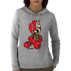 Sweat femme à capuche coton bio gris chiné Dead Puppet (Diabolik,Têtes de morts)