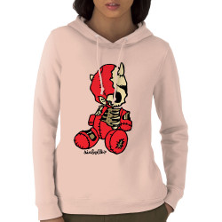 Sweat femme à capuche coton bio rose clair Dead Puppet (Diabolik,Têtes de morts)
