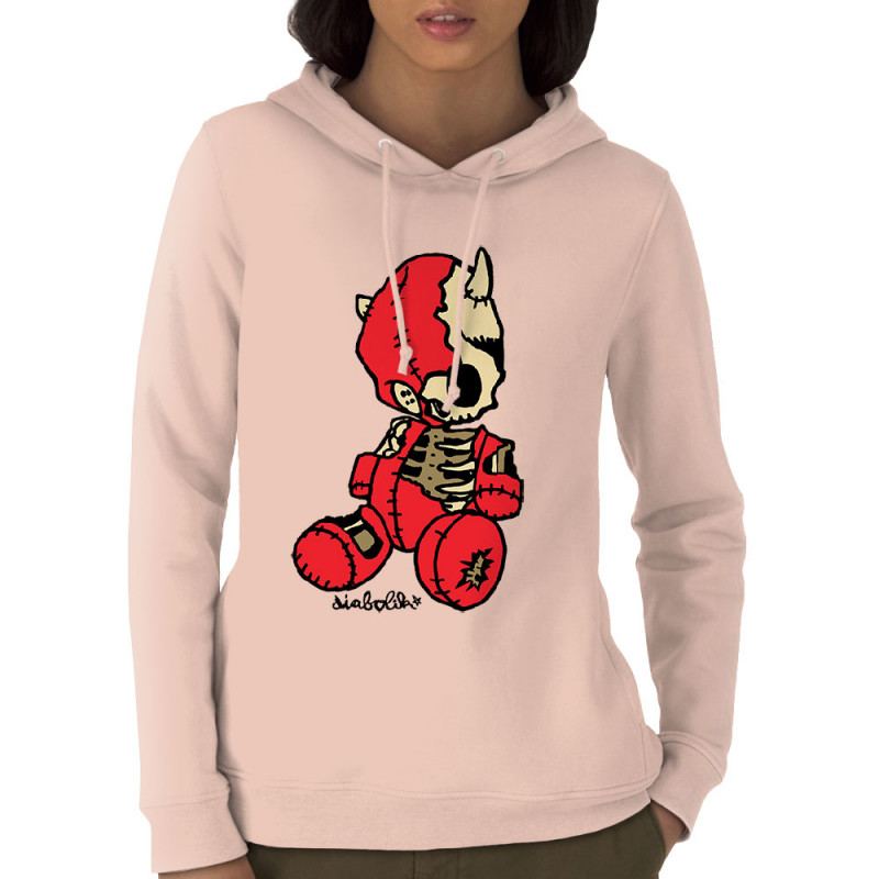 Sweat femme à capuche coton bio rose clair Dead Puppet (Diabolik,Têtes de morts)