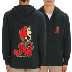 Sweat homme zippé à capuche coton bio noir Dead Puppet (Diabolik,Têtes de morts)