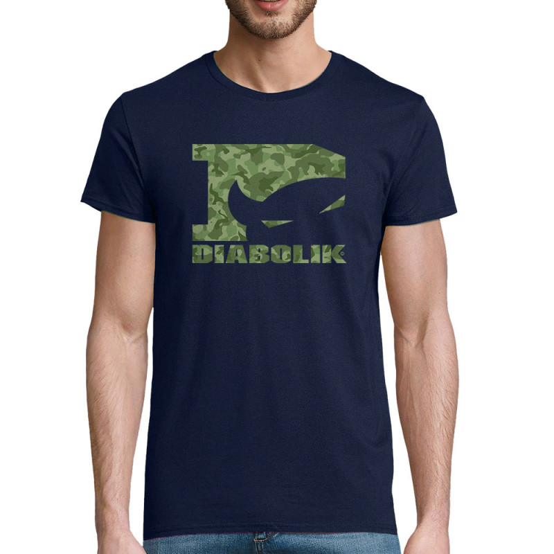 T-shirt homme coton bio bleu marine Green camo logo (Diabolik)