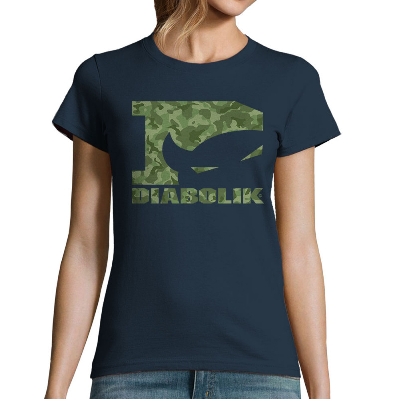 T-shirt femme bleu marine Green camo logo (Diabolik)