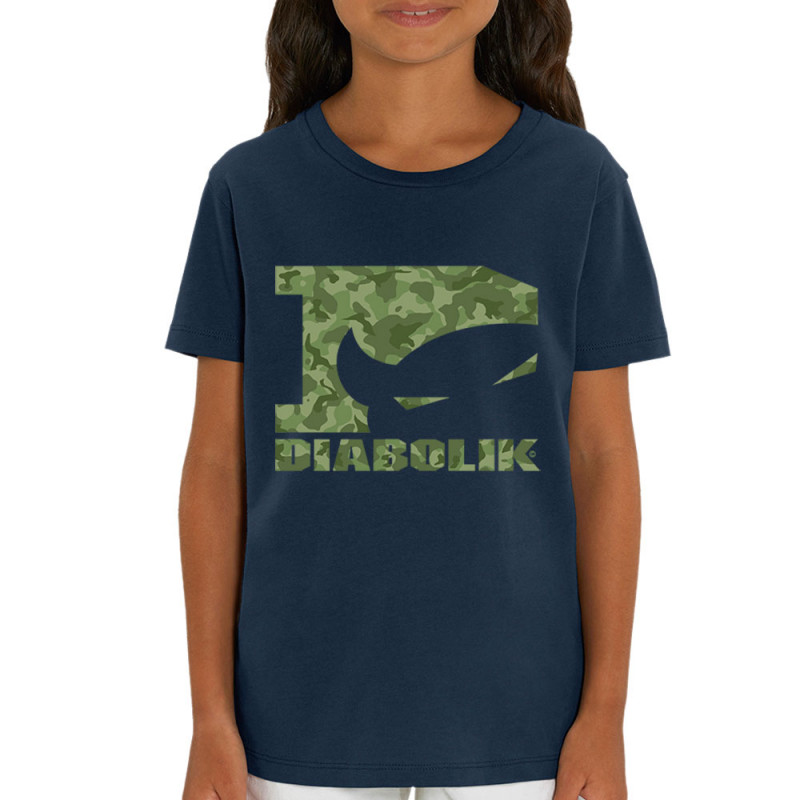T-shirt enfant coton bio bleu marine Green camo logo (Diabolik)