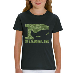 T-shirt enfant coton bio noir Green camo logo (Diabolik)