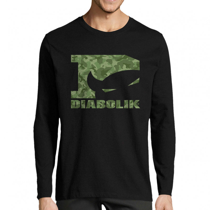 T-shirt homme manches longues noir Green camo logo (Diabolik)