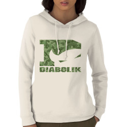 Sweat femme à capuche coton bio naturel Green camo logo (Diabolik)