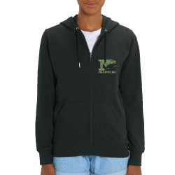 Sweat femme zippé à capuche coton bio noir Green camo logo (Diabolik)