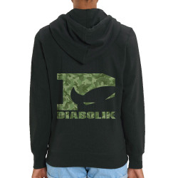 Sweat femme zippé à capuche coton bio noir Green camo logo (Diabolik)