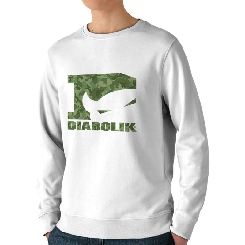 Sweat homme bio col rond blanc Green camo logo (Diabolik)