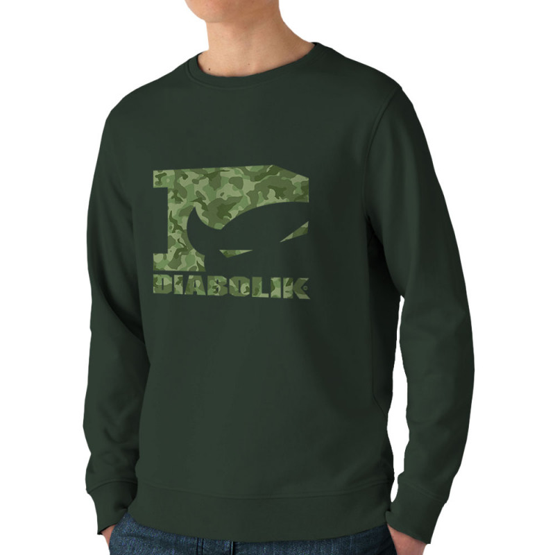 Sweat homme bio col rond vert foncé Green camo logo (Diabolik)
