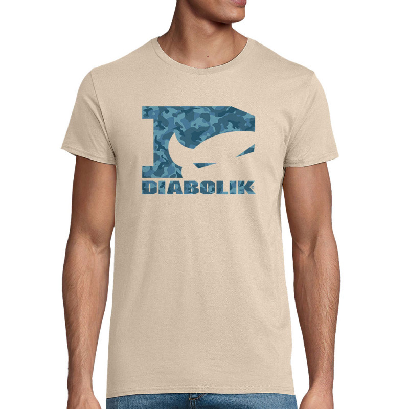 T-shirt homme coton bio naturel Blue camo logo (Diabolik)