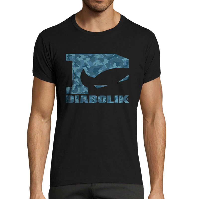 T-shirt homme fit noir Blue camo logo (Diabolik)