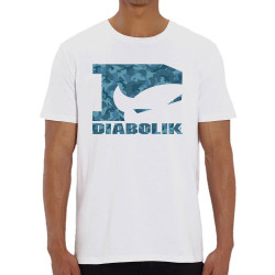 T-shirt homme coton bio blanc Blue camo logo (Diabolik)