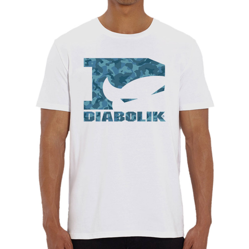 T-shirt homme coton bio blanc Blue camo logo (Diabolik)