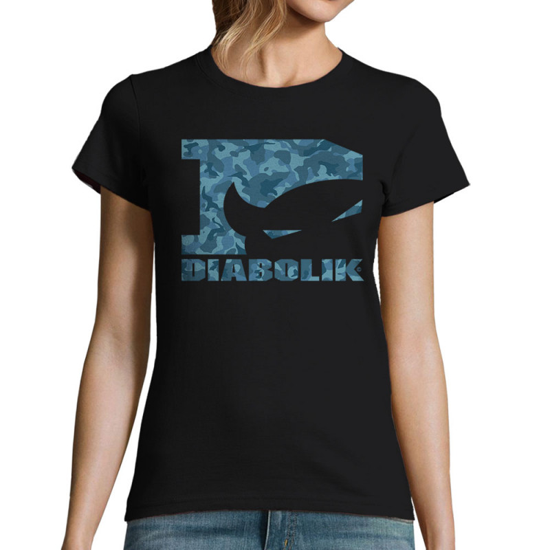 T-shirt femme noir Blue camo logo (Diabolik)