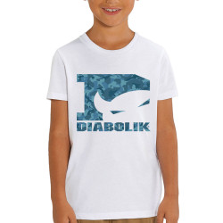 T-shirt enfant coton bio blanc Blue camo logo (Diabolik)