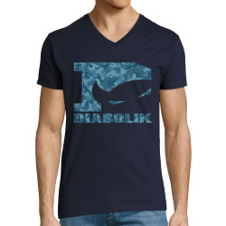 T-shirt homme col V bleu marine Blue camo logo (Diabolik)