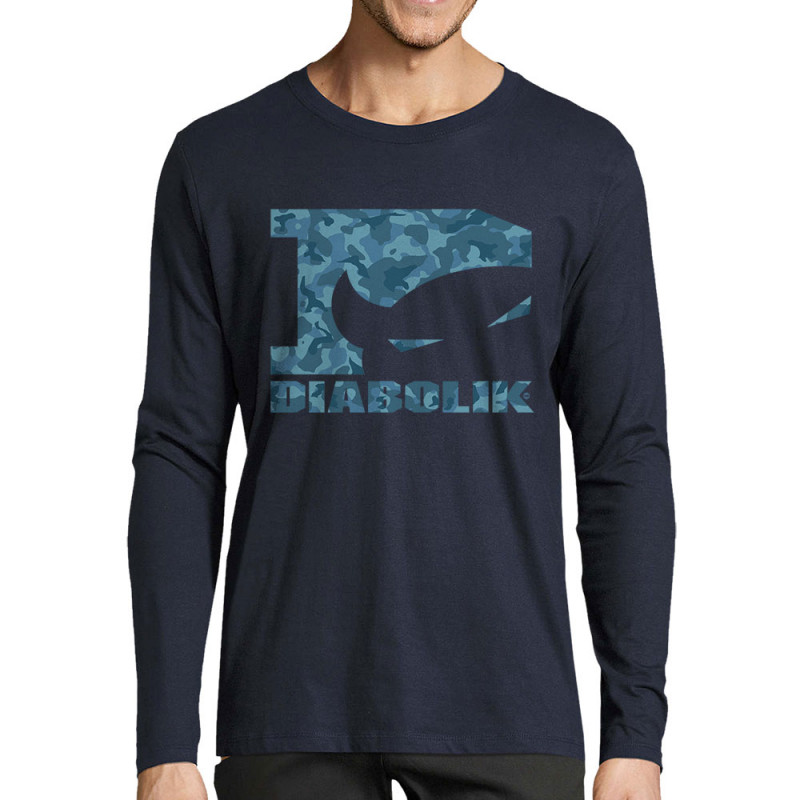 T-shirt homme manches longues bleu marine Blue camo logo (Diabolik)