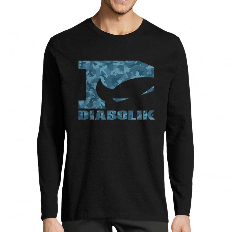 T-shirt homme manches longues noir Blue camo logo (Diabolik)