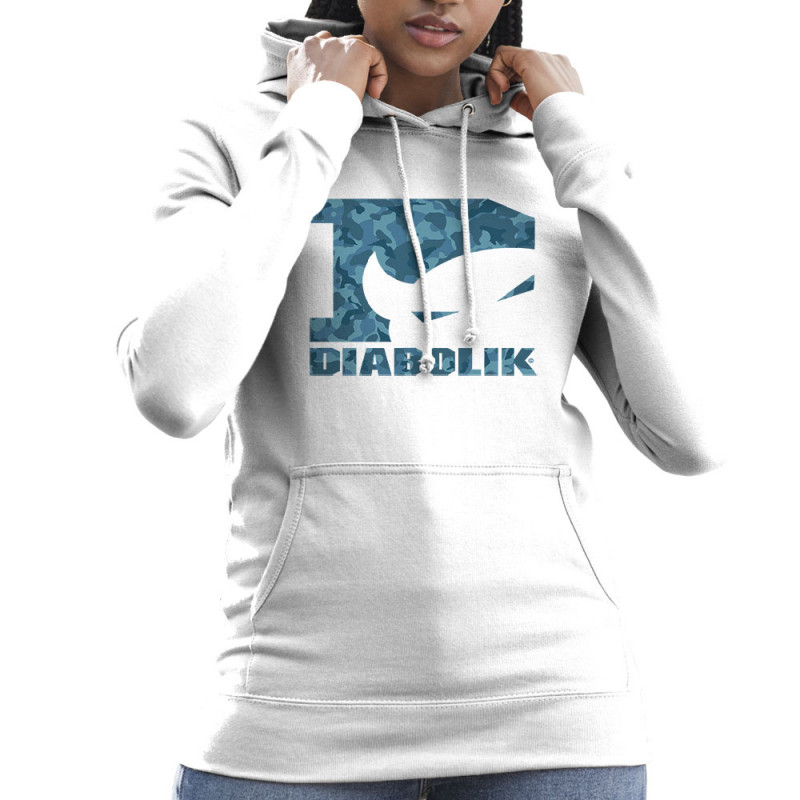 Sweat femme à capuche blanc Blue camo logo (Diabolik)