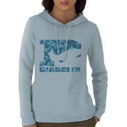 Sweat femme à capuche coton bio bleu ciel Blue camo logo (Diabolik)
