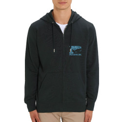 Sweat homme zippé à capuche coton bio noir Blue camo logo (Diabolik)