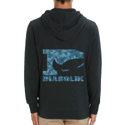 Sweat homme zippé à capuche coton bio noir Blue camo logo (Diabolik)