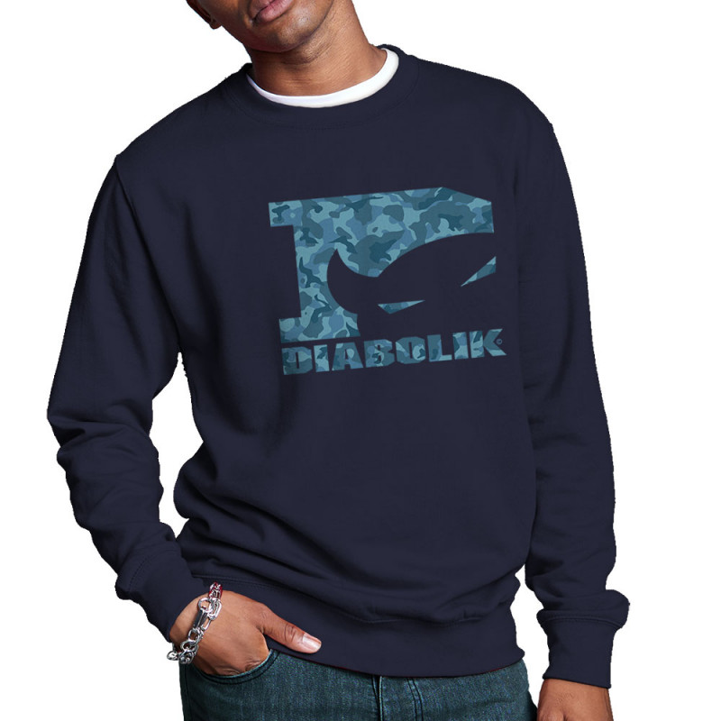 Sweat homme col rond bleu marine Blue camo logo (Diabolik)