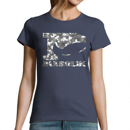 T-shirt femme bleu denim Grey camo logo (Diabolik)