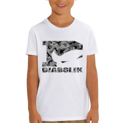 T-shirt enfant coton bio blanc Grey camo logo (Diabolik)