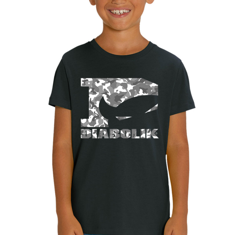 T-shirt enfant coton bio noir Grey camo logo (Diabolik)