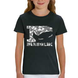 T-shirt enfant coton bio noir Grey camo logo (Diabolik)