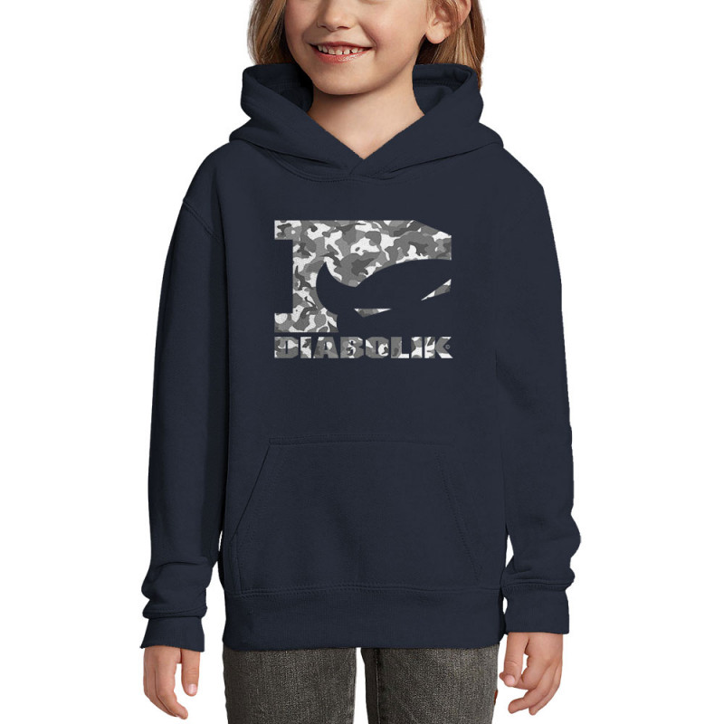 Sweat enfant à capuche bleu marine Grey camo logo (Diabolik)