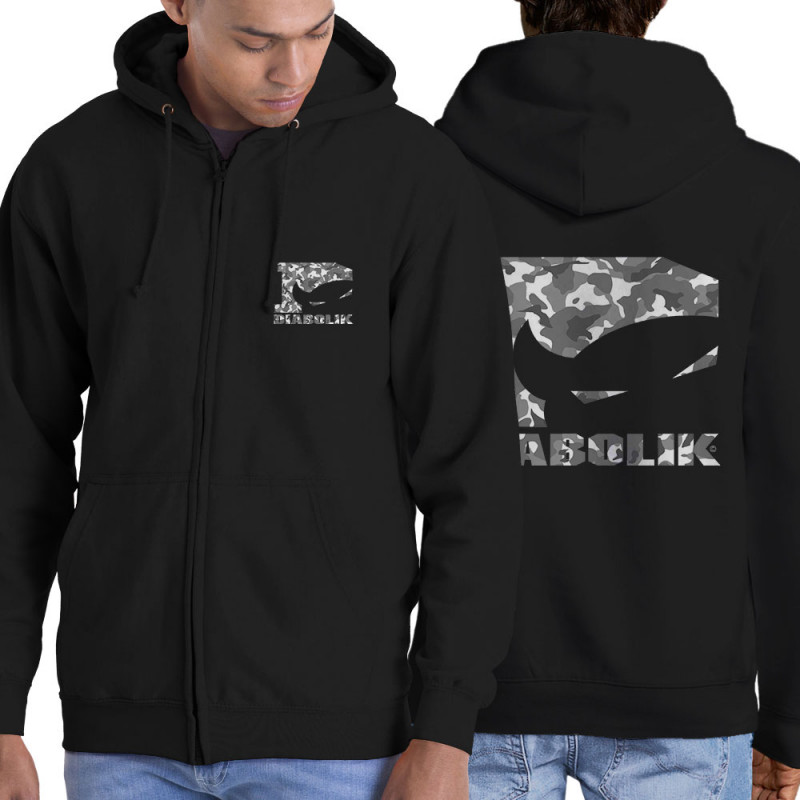 Sweat homme à capuche zippé noir Grey camo logo (Diabolik)