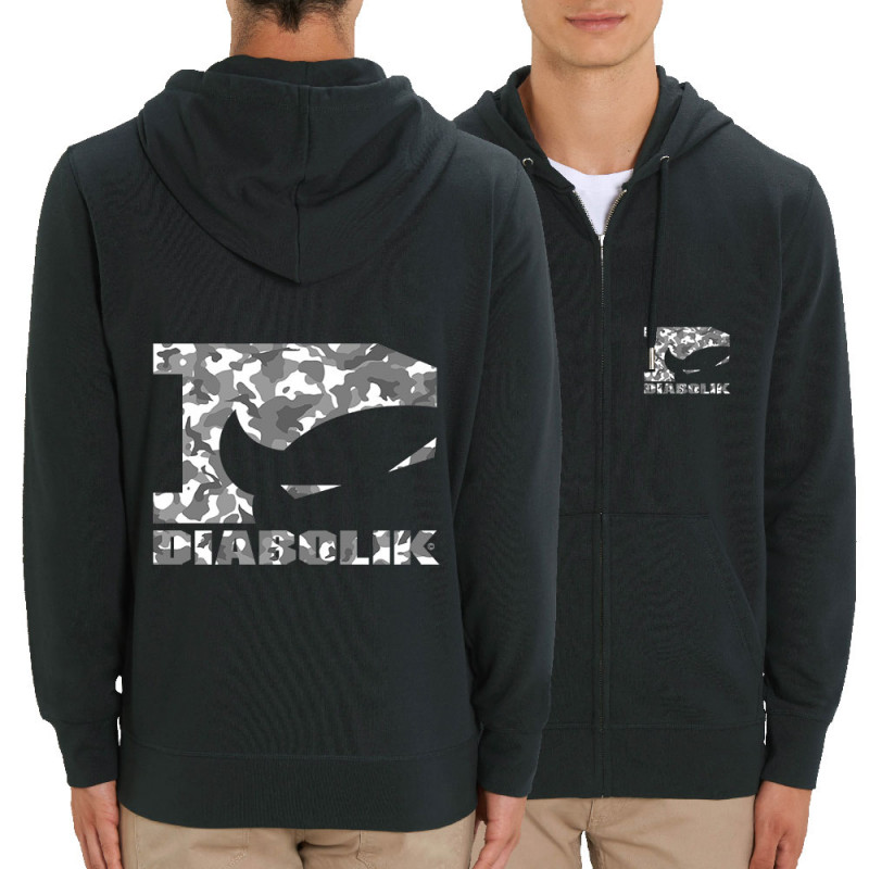 Sweat homme zippé à capuche coton bio noir Grey camo logo (Diabolik)